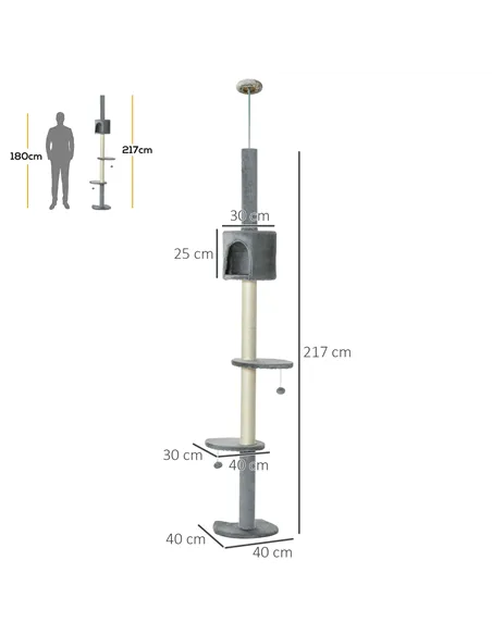 PawHut Floor to Ceiling Cat Tree for Indoor Cats, Kitten Tower, Condo, Multi-Layer Activity Center, Indoor Pet Play House with S