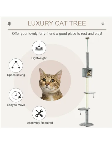 PawHut Floor to Ceiling Cat Tree for Indoor Cats, Kitten Tower, Condo, Multi-Layer Activity Center, Indoor Pet Play House with S