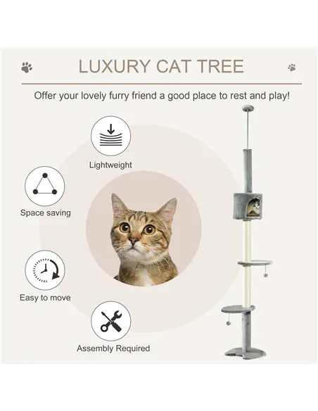 PawHut Floor to Ceiling Cat Tree for Indoor Cats, Kitten Tower, Condo, Multi-Layer Activity Center, Indoor Pet Play House with S