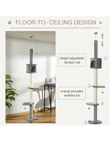 PawHut Floor to Ceiling Cat Tree for Indoor Cats, Kitten Tower, Condo, Multi-Layer Activity Center, Indoor Pet Play House with S
