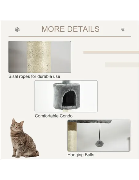 PawHut Floor to Ceiling Cat Tree for Indoor Cats, Kitten Tower, Condo, Multi-Layer Activity Center, Indoor Pet Play House with S