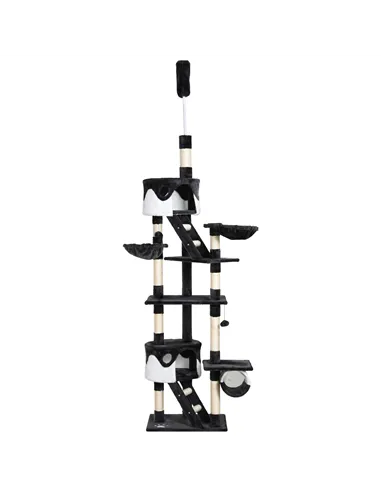 PawHut Floor-to-Ceiling Cat Tree for Indoor Cats, 240-260cm Adjustable Cat Tree - White