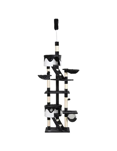 PawHut Floor-to-Ceiling Cat Tree for Indoor Cats, 240-260cm Adjustable Cat Tree - White