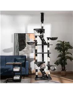 PawHut Floor-to-Ceiling Cat Tree for Indoor Cats, 240-260cm Adjustable Cat Tree - White 2