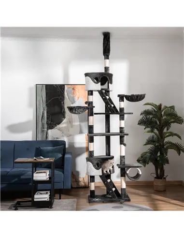 PawHut Floor-to-Ceiling Cat Tree for Indoor Cats, 240-260cm Adjustable Cat Tree - White