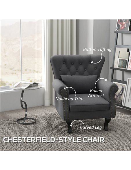 HOMCOM Chesterfield-Style Accent Chair - Grey