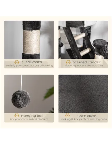 PawHut Floor-to-Ceiling Cat Tree for Indoor Cats, 240-260cm Adjustable Cat Tree - White