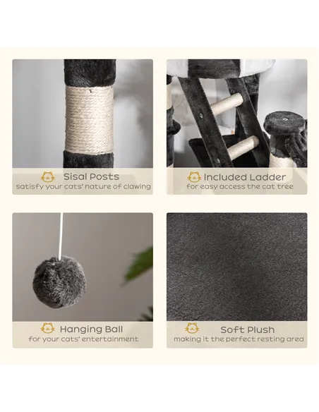 PawHut Floor-to-Ceiling Cat Tree for Indoor Cats, 240-260cm Adjustable Cat Tree - White