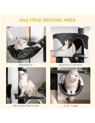 PawHut Floor-to-Ceiling Cat Tree for Indoor Cats, 240-260cm Adjustable Cat Tree - White