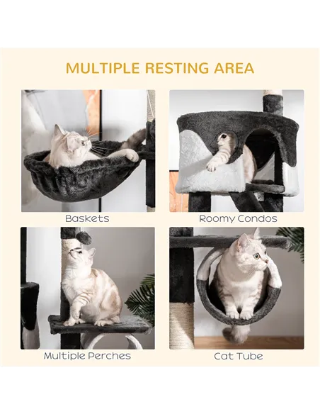 PawHut Floor-to-Ceiling Cat Tree for Indoor Cats, 240-260cm Adjustable Cat Tree - White