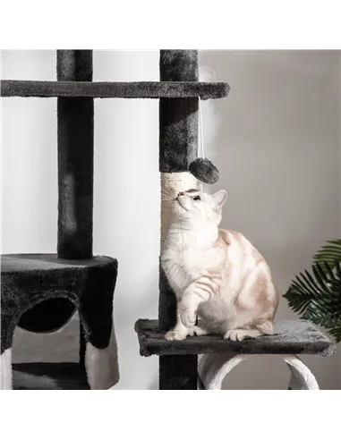 PawHut Floor-to-Ceiling Cat Tree for Indoor Cats, 240-260cm Adjustable Cat Tree - White