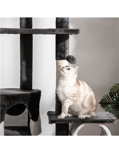 PawHut Floor-to-Ceiling Cat Tree for Indoor Cats, 240-260cm Adjustable Cat Tree - White