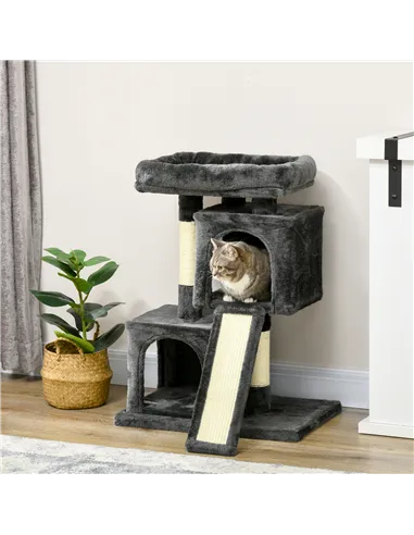 PawHut Cat Tree for Indoor Cats 83cm Cat Scratching Post Scratch Board Kitten Tower Climbing Frame Black