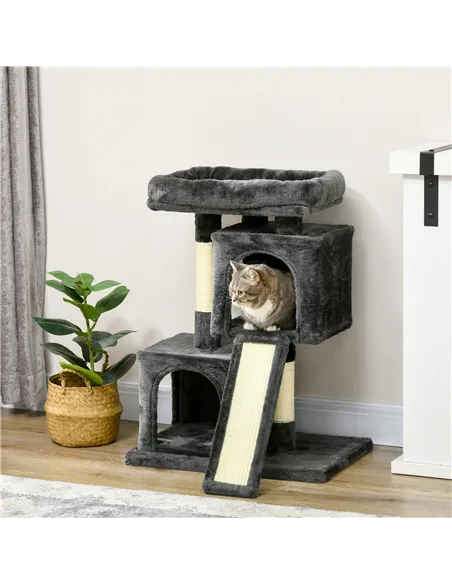 PawHut Cat Tree for Indoor Cats 83cm Cat Scratching Post Scratch Board Kitten Tower Climbing Frame Black