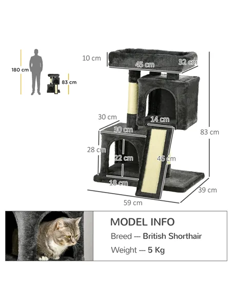 PawHut Cat Tree for Indoor Cats 83cm Cat Scratching Post Scratch Board Kitten Tower Climbing Frame Black