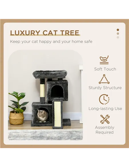 PawHut Cat Tree for Indoor Cats 83cm Cat Scratching Post Scratch Board Kitten Tower Climbing Frame Black