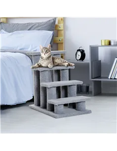 PawHut Dog Steps for Bed 4 Step Pet Stairs for Sofa Dog Cat Climb Ladder 63x43x60 cm Grey 2