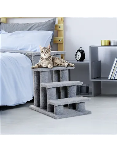 PawHut Dog Steps for Bed 4 Step Pet Stairs for Sofa Dog Cat Climb Ladder 63x43x60 cm Grey