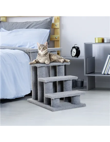 PawHut Dog Steps for Bed 4 Step Pet Stairs for Sofa Dog Cat Climb Ladder 63x43x60 cm Grey