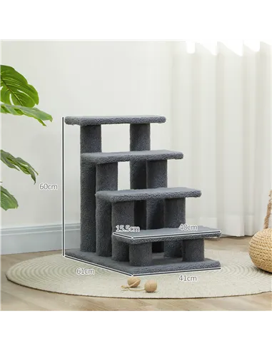 PawHut Dog Steps for Bed 4 Step Pet Stairs for Sofa Dog Cat Climb Ladder 63x43x60 cm Grey