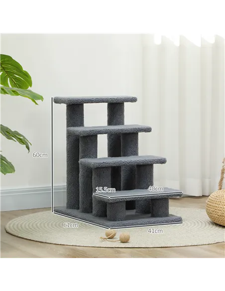 PawHut Dog Steps for Bed 4 Step Pet Stairs for Sofa Dog Cat Climb Ladder 63x43x60 cm Grey