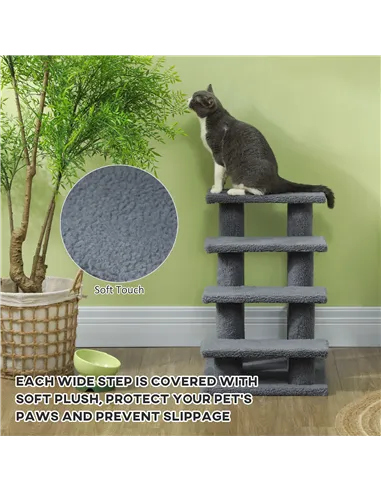 PawHut Dog Steps for Bed 4 Step Pet Stairs for Sofa Dog Cat Climb Ladder 63x43x60 cm Grey