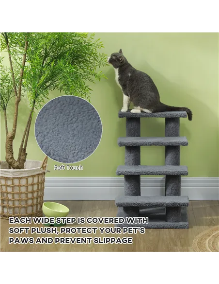 PawHut Dog Steps for Bed 4 Step Pet Stairs for Sofa Dog Cat Climb Ladder 63x43x60 cm Grey