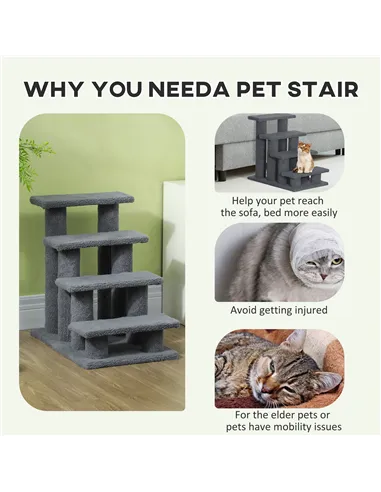 PawHut Dog Steps for Bed 4 Step Pet Stairs for Sofa Dog Cat Climb Ladder 63x43x60 cm Grey