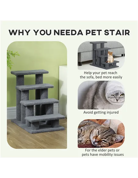 PawHut Dog Steps for Bed 4 Step Pet Stairs for Sofa Dog Cat Climb Ladder 63x43x60 cm Grey