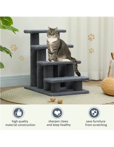PawHut Dog Steps for Bed 4 Step Pet Stairs for Sofa Dog Cat Climb Ladder 63x43x60 cm Grey
