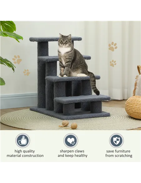 PawHut Dog Steps for Bed 4 Step Pet Stairs for Sofa Dog Cat Climb Ladder 63x43x60 cm Grey