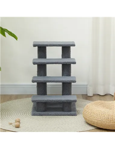 PawHut Dog Steps for Bed 4 Step Pet Stairs for Sofa Dog Cat Climb Ladder 63x43x60 cm Grey