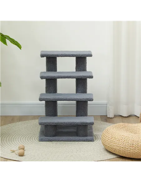 PawHut Dog Steps for Bed 4 Step Pet Stairs for Sofa Dog Cat Climb Ladder 63x43x60 cm Grey