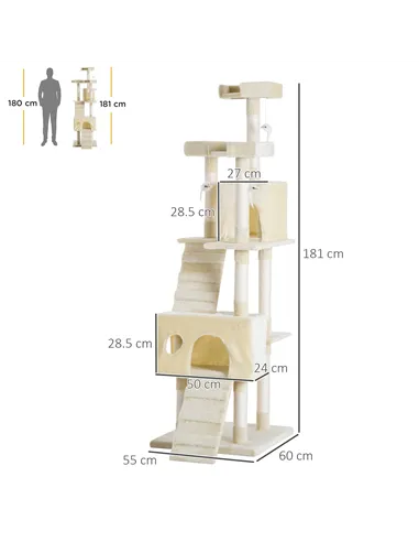 PawHut Cat Tree for Indoor Cats Play Tower Activity Center Kitten Scratch Post Climbing Tower 181 cm