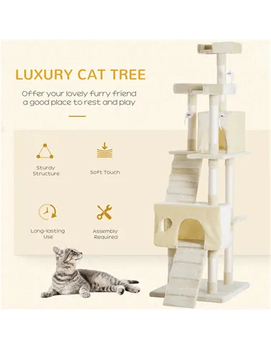 PawHut Cat Tree for Indoor Cats Play Tower Activity Center Kitten Scratch Post Climbing Tower 181 cm