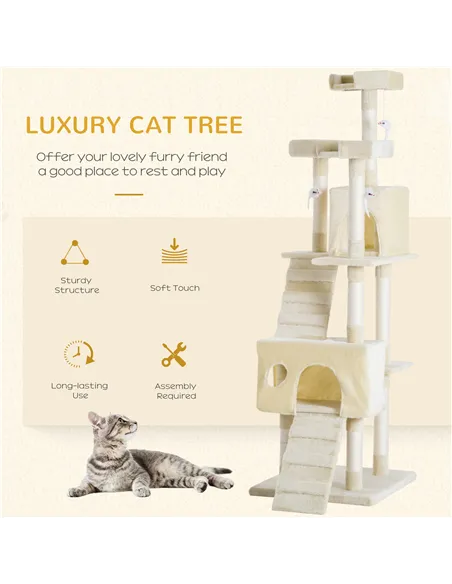 PawHut Cat Tree for Indoor Cats Play Tower Activity Center Kitten Scratch Post Climbing Tower 181 cm