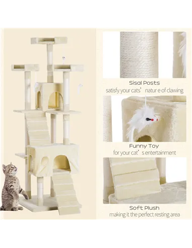 PawHut Cat Tree for Indoor Cats Play Tower Activity Center Kitten Scratch Post Climbing Tower 181 cm