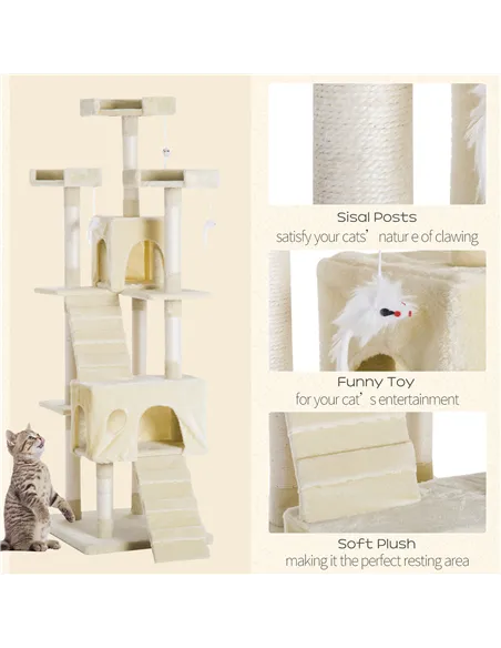 PawHut Cat Tree for Indoor Cats Play Tower Activity Center Kitten Scratch Post Climbing Tower 181 cm