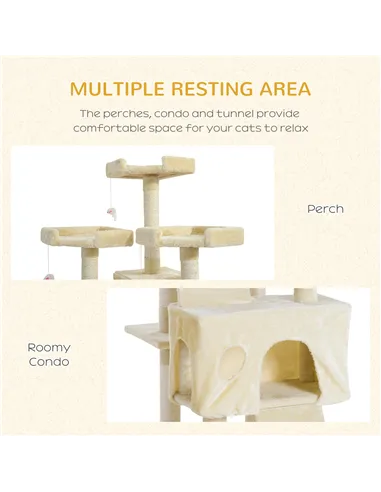 PawHut Cat Tree for Indoor Cats Play Tower Activity Center Kitten Scratch Post Climbing Tower 181 cm