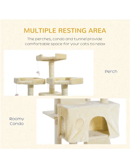 PawHut Cat Tree for Indoor Cats Play Tower Activity Center Kitten Scratch Post Climbing Tower 181 cm