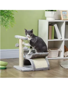 PawHut Cat Tree, Cat Tower for Kittens with Rotatable Top Bar, Sisal Scratching Post, Tunnel, Dangling Balls - Grey 2