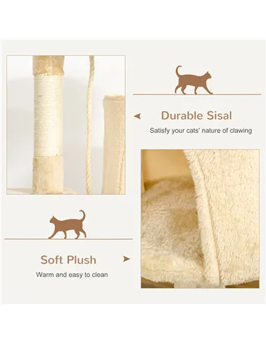 PawHut Cat Tree for Indoor Cats Pet Activity Centre Kitty Condo Climbing Scratching Post with Toys 4-tier 114cm Tall Beige
