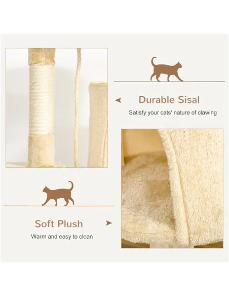 PawHut Cat Tree for Indoor Cats Pet Activity Centre Kitty Condo Climbing Scratching Post with Toys 4-tier 114cm Tall Beige