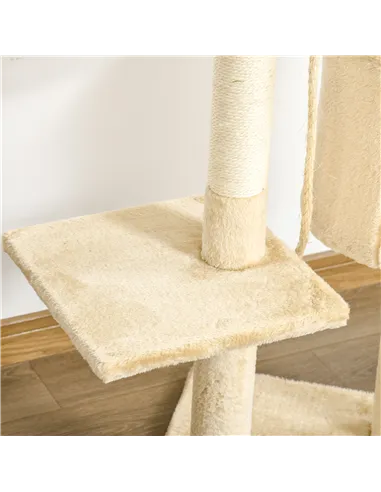 PawHut Cat Tree for Indoor Cats Pet Activity Centre Kitty Condo Climbing Scratching Post with Toys 4-tier 114cm Tall Beige