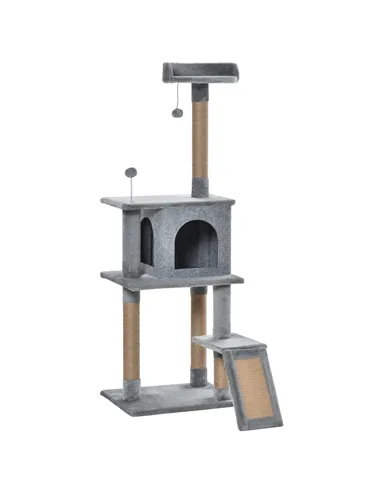 PawHut Cat Tree Tower for Indoor Cats 142cm Climbing Kitten Activity Center with Jute Scratching Post  Board Perch Roomy Condo R