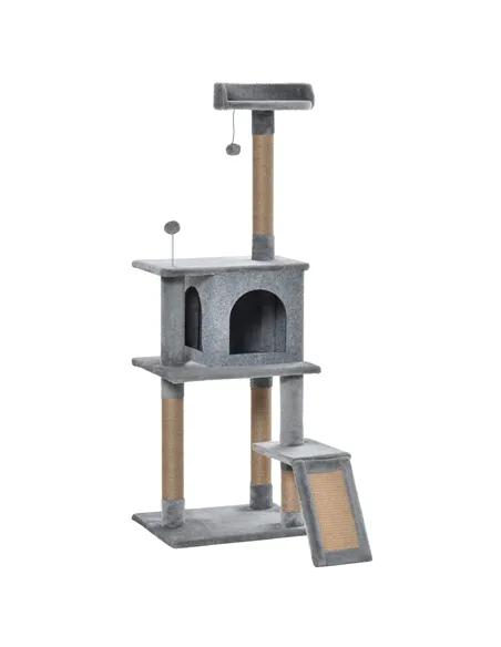 PawHut Cat Tree Tower for Indoor Cats 142cm Climbing Kitten Activity Center with Jute Scratching Post  Board Perch Roomy Condo R