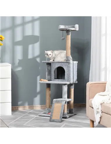 PawHut Cat Tree Tower for Indoor Cats 142cm Climbing Kitten Activity Center with Jute Scratching Post  Board Perch Roomy Condo R