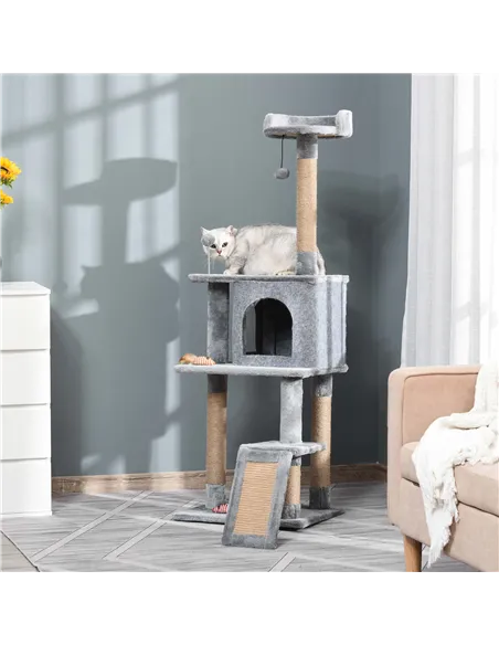 PawHut Cat Tree Tower for Indoor Cats 142cm Climbing Kitten Activity Center with Jute Scratching Post  Board Perch Roomy Condo R