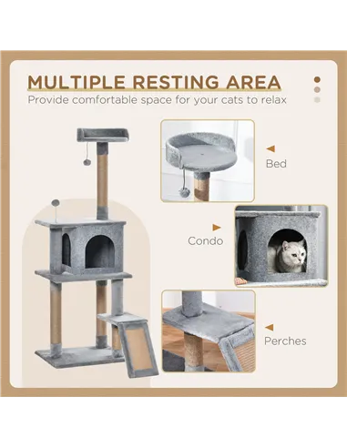 PawHut Cat Tree Tower for Indoor Cats 142cm Climbing Kitten Activity Center with Jute Scratching Post  Board Perch Roomy Condo R