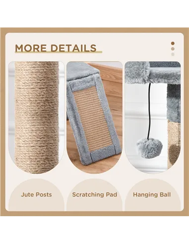 PawHut Cat Tree Tower for Indoor Cats 142cm Climbing Kitten Activity Center with Jute Scratching Post  Board Perch Roomy Condo R